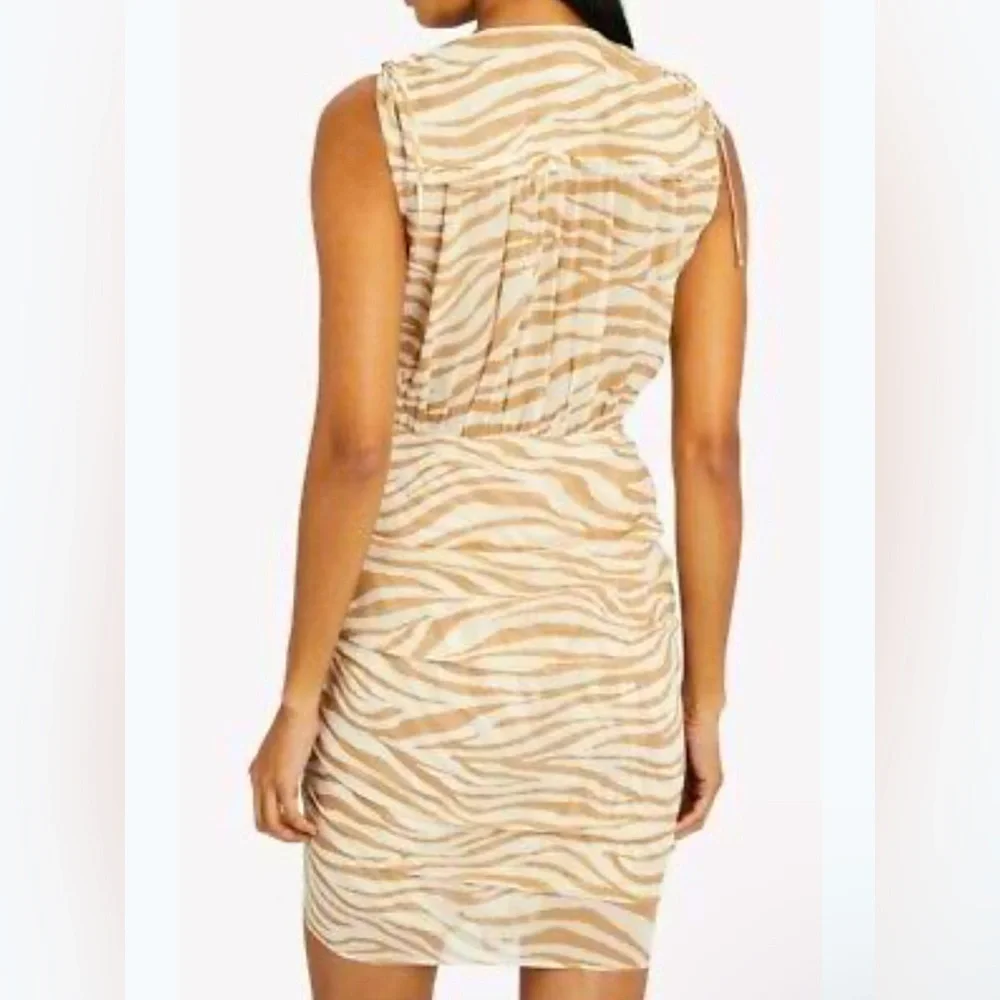 NWOT Veronica Beard Soheyla Ruched Tiger Print Silk Georgette Dress Size 10 - Picture 4 of 11